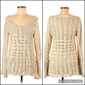 Free People Crochet Cable Wide Knit Bell Sleeve Sweater